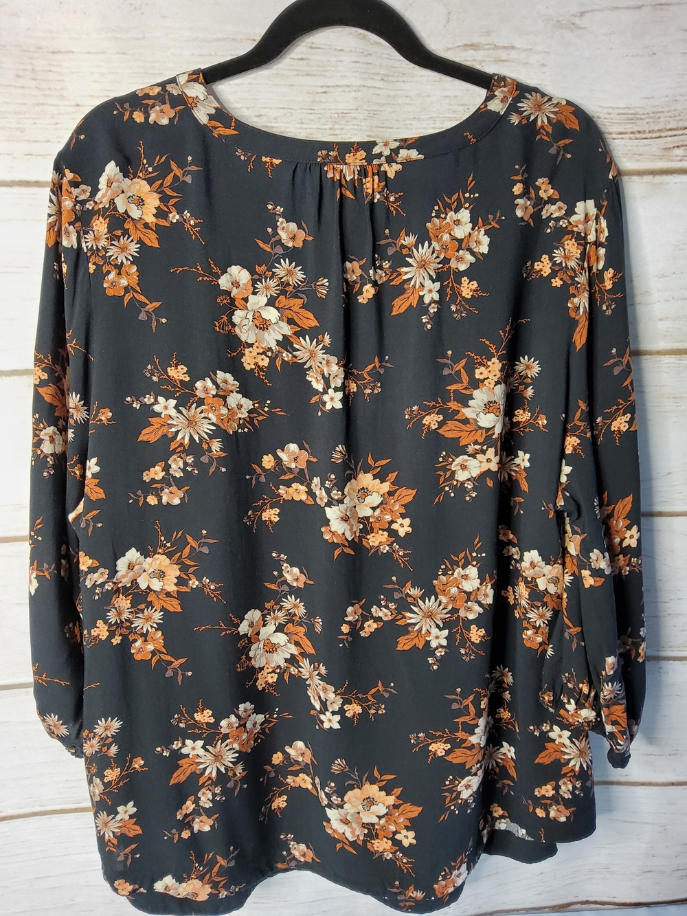 croft & barrow Black Floral V-Neck Tunic with Orange and Cream Blooms - Picture 2 of 7